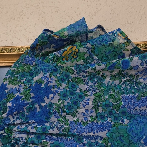 Joie Floral Blue and Green Women's Top Garden Party Brunch Career Large Vacation - Picture 5 of 15